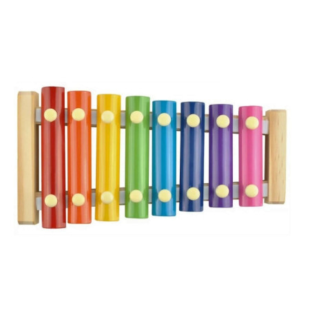 Instrument Muzical Xilofon Cyrax, din Lemn, 8 Note Muzicale, 2 Bete de Percutie, 4-6 Ani, Multicolor