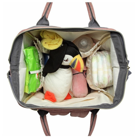 Rucsac Multifunctional pentru Mamici, Cyrax, din Panza Oxford, Compartimentare Multipla, Impermeabil, 43 x 18 x 26 cm, Roz/Gri
