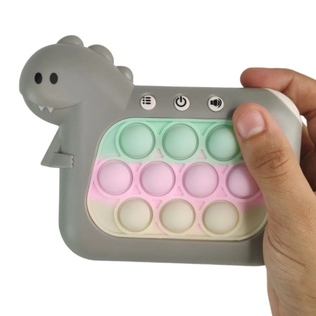 Jucarie Interactiva Pop It Whack A Mole, Cyrax, Tip Consola, Anti-Stres, 4 Moduri de Joc, din ABS si Silicon, +3 Ani, Model Dinozaur, Gri