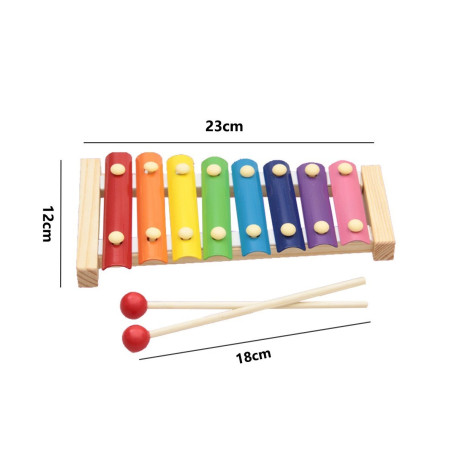 Instrument Muzical Xilofon Cyrax, din Lemn, 8 Note Muzicale, 2 Bete de Percutie, 4-6 Ani, Multicolor