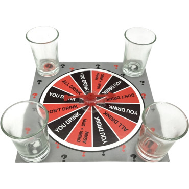 Joc de societate cu 4 pahare de shoturi din sticla Cyrax, ruleta norocului, pentru petreceri, 17x17x7.5cm