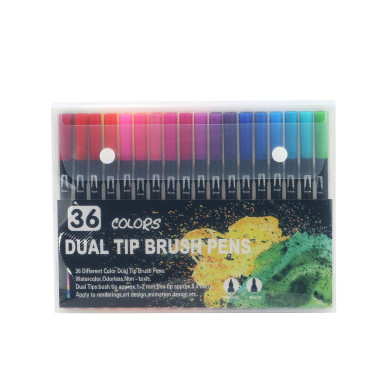 Set 36 Carioci, Cyrax, pe Baza de Apa, 2 Tipuri de Varf, 1-2 mm, 0.4 mm, Corp Carioca Negru, din Plastic, Multicolor