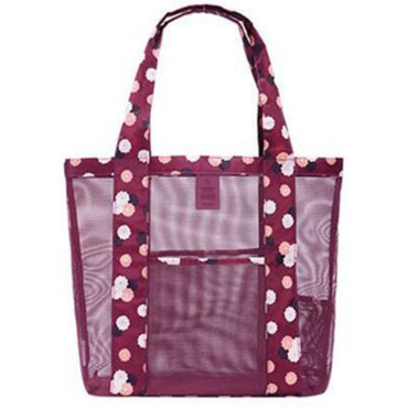 Geanta de Plaja, Cyrax, din Plasa Transparenta, Imprimeu Floral, 43 x 10 x 33 cm, Model pentru Umar, Lungime Inferioara 33 cm, Burgundy