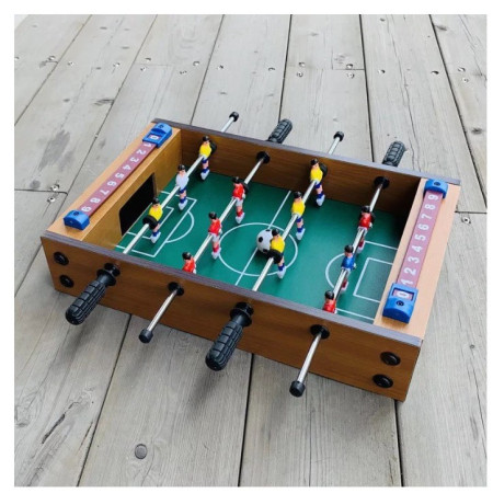 Mini Masa de Fotbal cu Teren si 12 Jucatori Cyrax, 4 Manere, cu Tablou pentru Scor, din Metal, Lemn si ABS, 34.5 x 23 x 7 cm, pentru copii/adulti