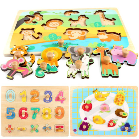 Puzzle Montessori din Lemn pentru Copii, Cyrax, 3D, 0-3 Ani, Model Legume, Educativ, Intuitiv, Creativ, 9 Piese, 30x22.5x0.8 cm, Multicolor