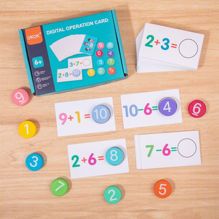 Joc Educational, Cyrax, Invatare Adunare si Scadere, Cifre din Lemn, 46 Planse, +3 Ani, Multicolor