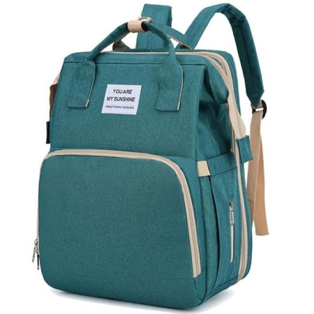 Rucsac Multifunctional pentru Mamici, Cyrax, cu Patut Pliabil si Baza de Schimbat, Rezistent la Apa, Capacitate Mare, Usor, Compartimente Multiple, Buzunar Termic pentru Lapte, 42 x 32 x 22 cm, Verde
