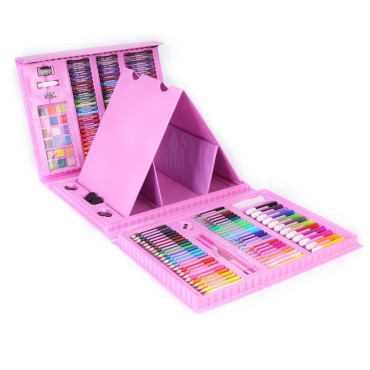 Set 208 Piese, Complet pentru Pictura si Desen, Cyrax, Tip Servieta, 3-12 Ani, 32.6 x 27.7 x 6 cm, Roz